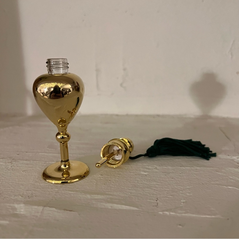 Vintage 80s Aveda Gold Plated & Glass Perfume - Essential Oil Bottle with Tassel